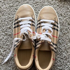 Burberry Tan and Black Plaid Sneakers